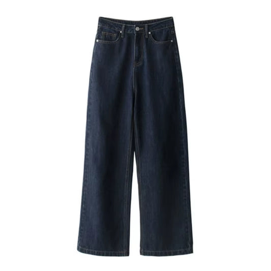 Jeans Women Retro Blue Wide-Leg Trousers Slouchy Jean Loose Simple Classic Student Autumn Full Female Harajuku Ins Denim Leisure.