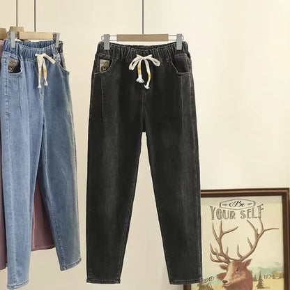 XL-4XL Spring Autumn Large Size Harem Jeans Woman High Waist Elastic Denim Pants Women Baggy Mom Jeans Vaqueros Mujer.