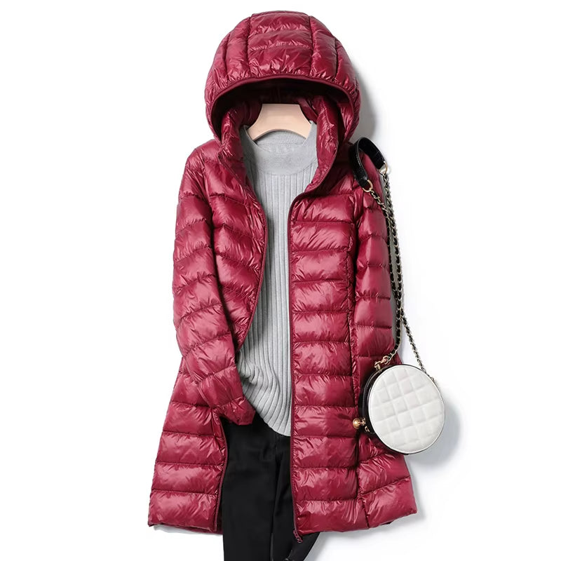 0-10℃ Women Winter Jackets Ultralight Portable Puffy Thin down Coat Hooded Female Duck down Jacket Hood Detachable Outerwear.
