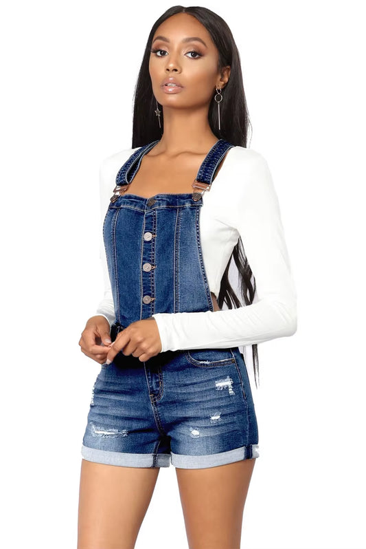 Short Denim Overalls Women Hole Jumpsuit High Waist Casual Jeans Playsuit Washed Salopette Straps 2019 Summer Romper.