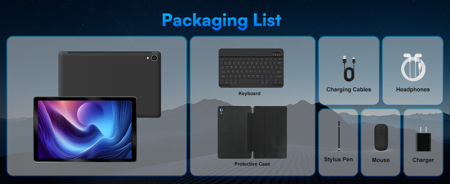 URAO C109L 10 Inch Tablets Android 15 A523 Octa Core Tablet 24GB+128GB 1 TB Expansion WiFi 6 5MP+8MP Camera Keyboard Mouse Set.