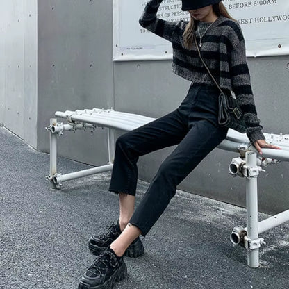 Ankle-Length Jeans Women Ripped Vintage Elasticity High Quality Washed Harajuku All-Match Students Leisure Lady Daily Female New.