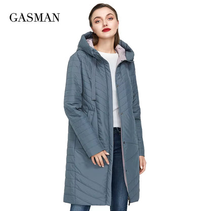 2022 Autumn Fashion Slim Thin down Jacket Women Pocket Coat Hoodies Solid Space Cotton Female Long Jacket Coat Spring New.