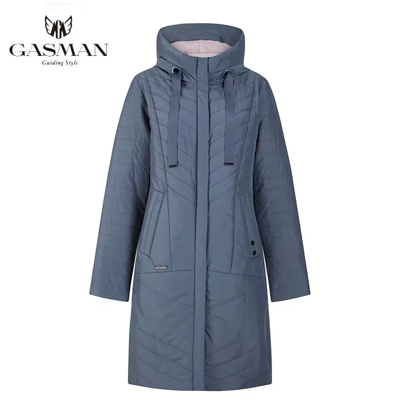 2022 Autumn Fashion Slim Thin down Jacket Women Pocket Coat Hoodies Solid Space Cotton Female Long Jacket Coat Spring New.