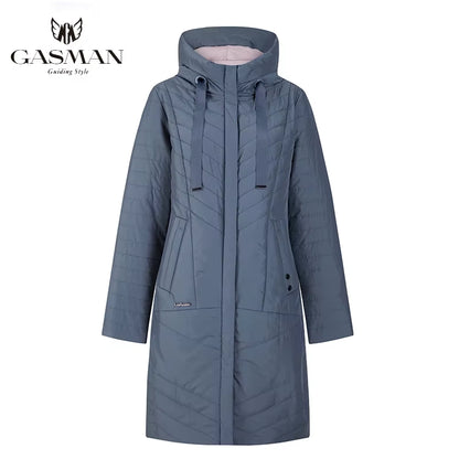 2022 Autumn Fashion Slim Thin down Jacket Women Pocket Coat Hoodies Solid Space Cotton Female Long Jacket Coat Spring New.