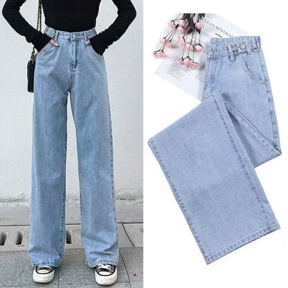 Streetwear High Waist Women'S Fashion Jeans Woman Girls Women Wide Leg Pants Trousers Female Jean Femme Denim Bagge Mom Jeans.