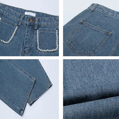 Jeans Women High Waist Vintage Peals Straight Wide Leg Mopping Denim Trousers for Female Retro Streetwear Casual Simple Stylish.