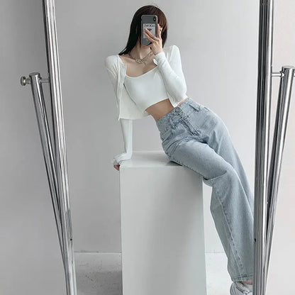 High Waist Loose Comfortable Jeans for Women Streetwear Fashionable Straight Pants Mom Jeans Washed Boyfriend Jeans.