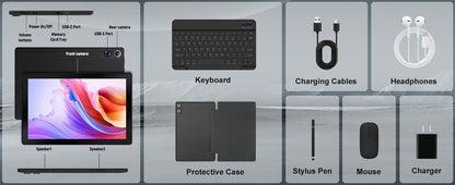 URAO A10L 10 Inch Tablet Android 14 12GB RAM 64GB ROM Octa-Core 5G WiFi with Keyboard Mouse Touch Pen Headset Case Tablet Kit.