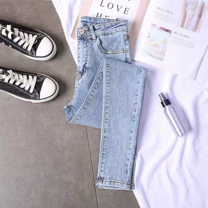 Elastic Strech Jeans for Women High Waist Full Length Skinny Pencil Black Blue Denim Pants Slim Streetwear Female Trousers.