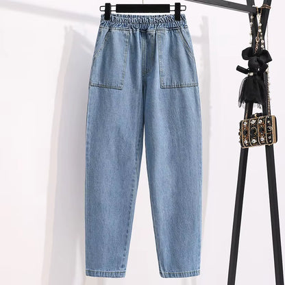 Women High Waist Casual Jeans New Arrival 2021 Simple Style Solid Color All-Match Loose Female Straight Denim Pants B025.