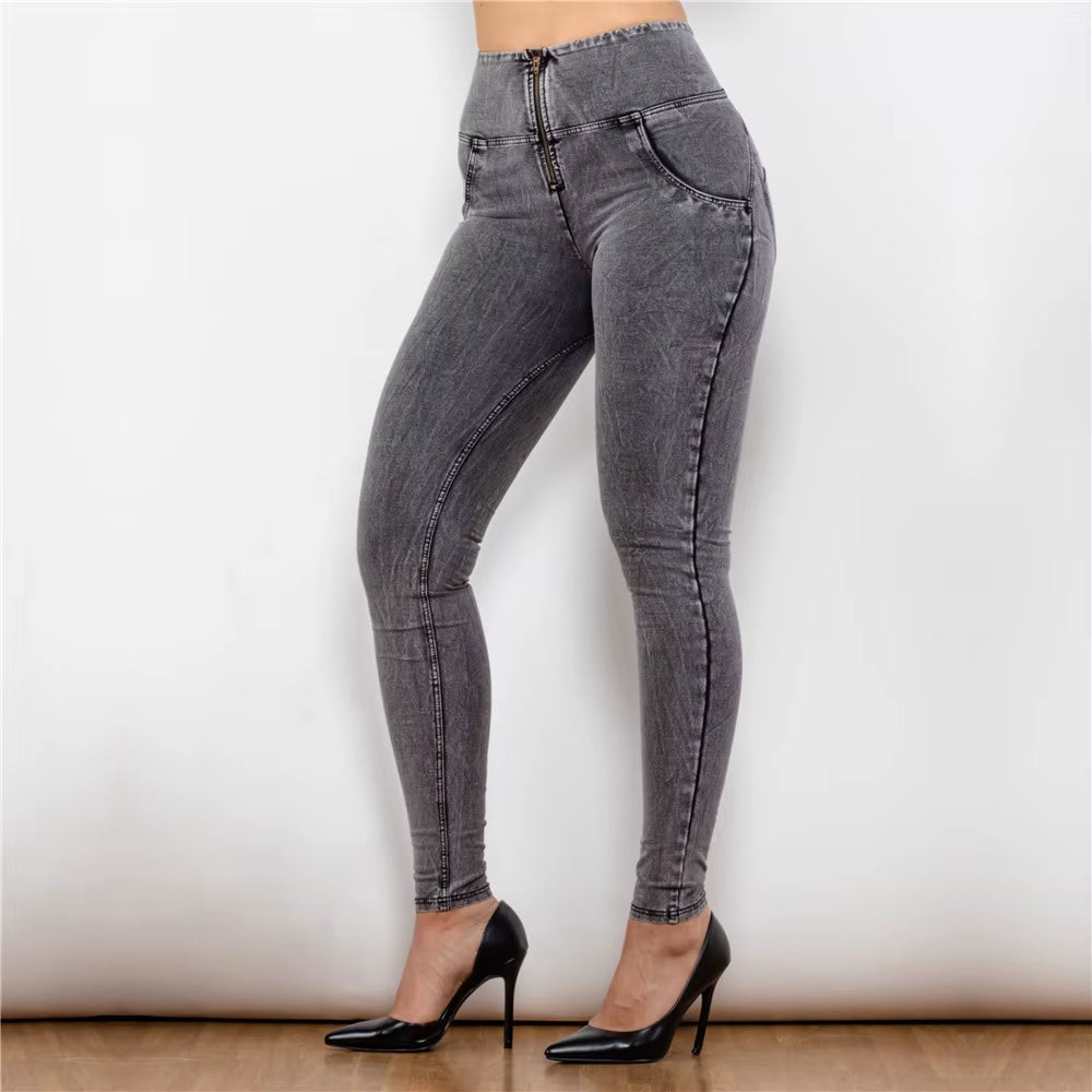 Melody Grey High Waist Zipper Fly Jeans Jeggings.