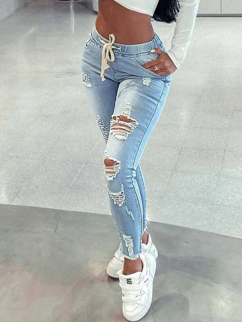 European and American Women'S Clothing Jeans for Women Amazon Exclusive Elastic Waist High Elasticity.