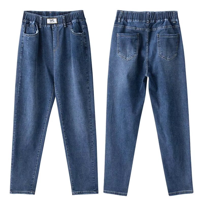 XL-4XL Spring Autumn Large Size Harem Jeans Woman High Waist Elastic Denim Pants Women Baggy Mom Jeans Vaqueros Mujer.