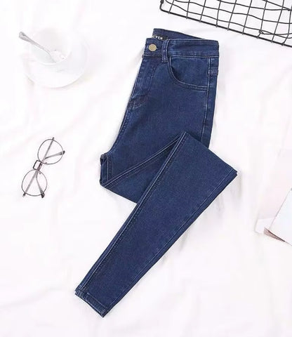 Elastic Strech Jeans for Women High Waist Full Length Skinny Pencil Black Blue Denim Pants Slim Streetwear Female Trousers.