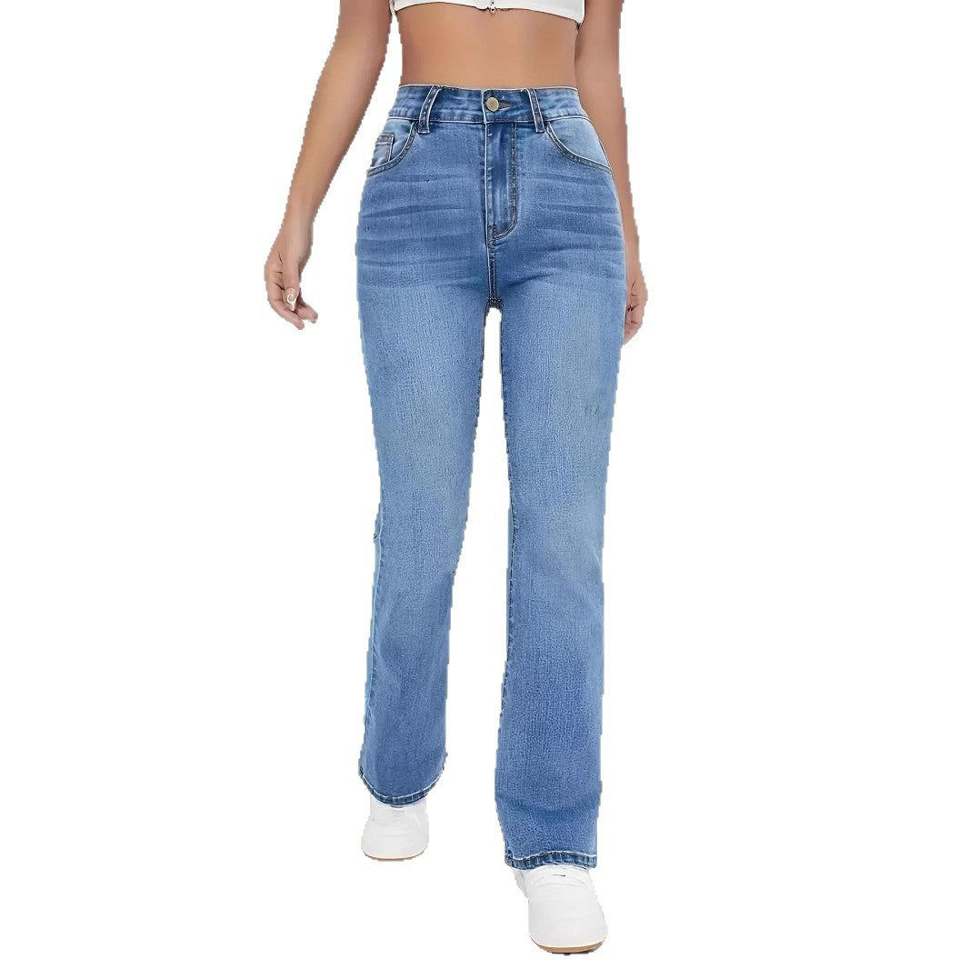 European and American Style Women Skinny Light Blue Jeans for Women Slim-Fit Figure Flattering Pants Trendy.