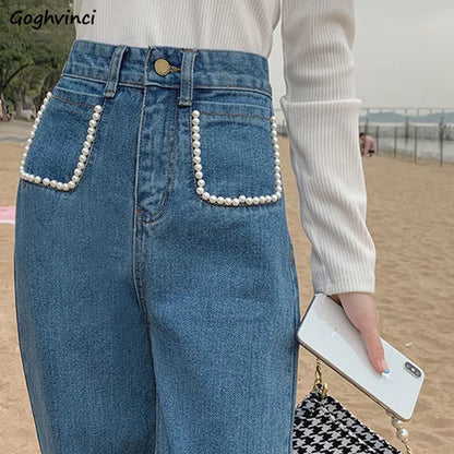 Jeans Women High Waist Vintage Peals Straight Wide Leg Mopping Denim Trousers for Female Retro Streetwear Casual Simple Stylish.