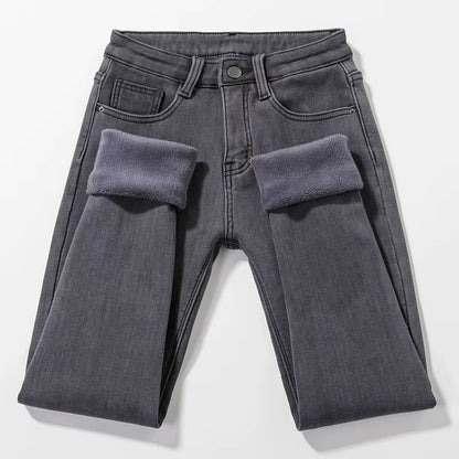 Streetwear Thicken plus Velvet Slim Pencil Jeans Women Winter Warm Oversized 34 Denim Pants High Waist Stretch Cowboy Trousers.