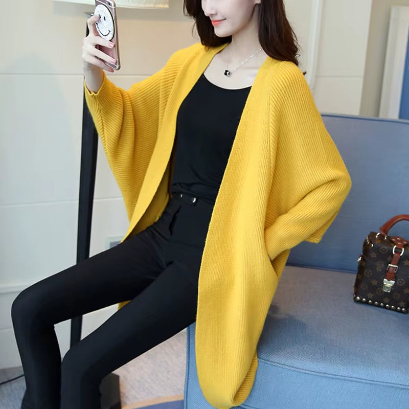 2023 Long Cardigan Women Sweater Autumn Winter Bat Sleeve Knitted Sweater Femme Jacket Loose Ladies Sweaters Cardigans New.