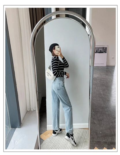 Streetwear High Waist Women'S Fashion Jeans Woman Girls Women Wide Leg Pants Trousers Female Jean Femme Denim Bagge Mom Jeans.