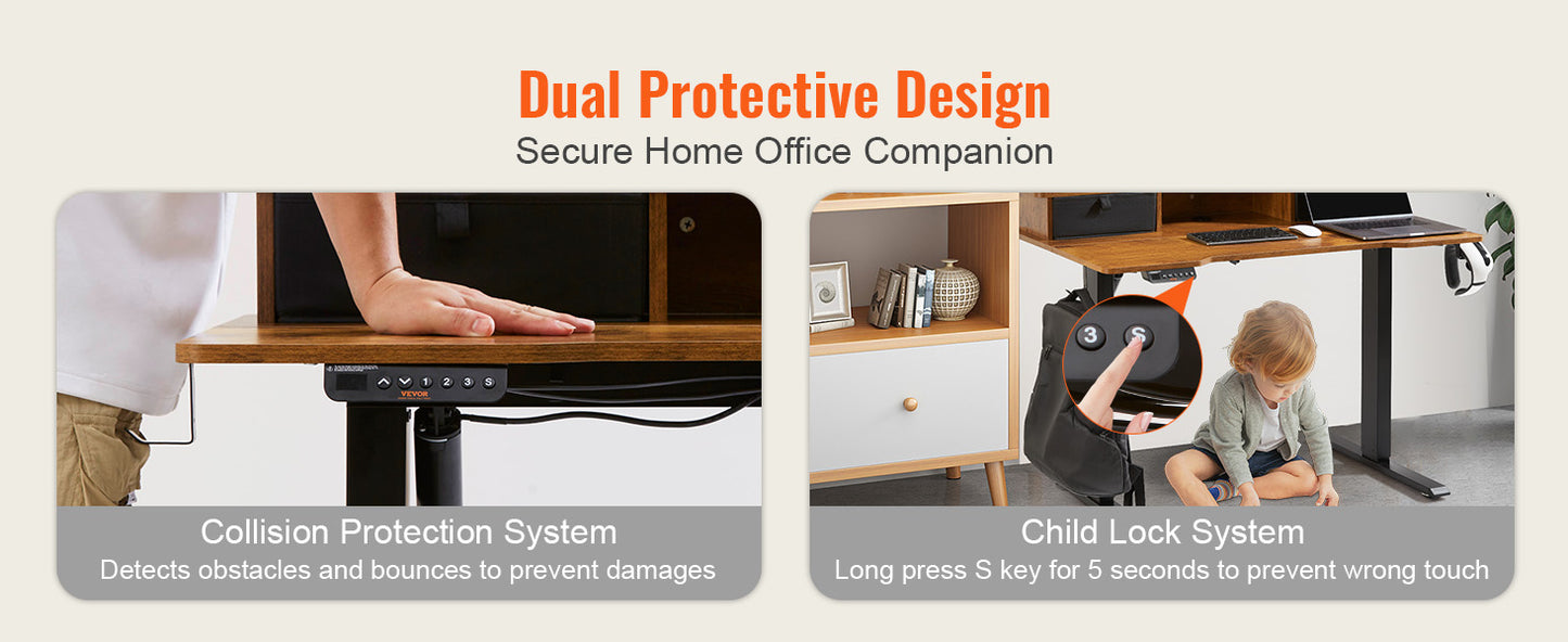 SucceBuy Elektrischer Stehpult, höhenverstellbarer Stehpult mit doppeltem Schutzsystem, hohe Tragfähigkeit für das Heimbüro