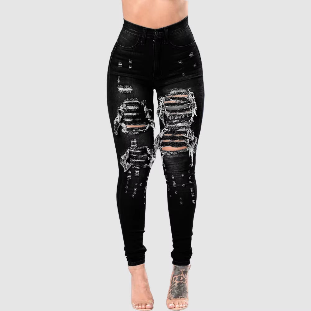 2023 Autumn High Waist Ripped Jeans for Women Fashion Stretch Skinny Denim Pencil Pants Casual Slim Trousers S-3XL.