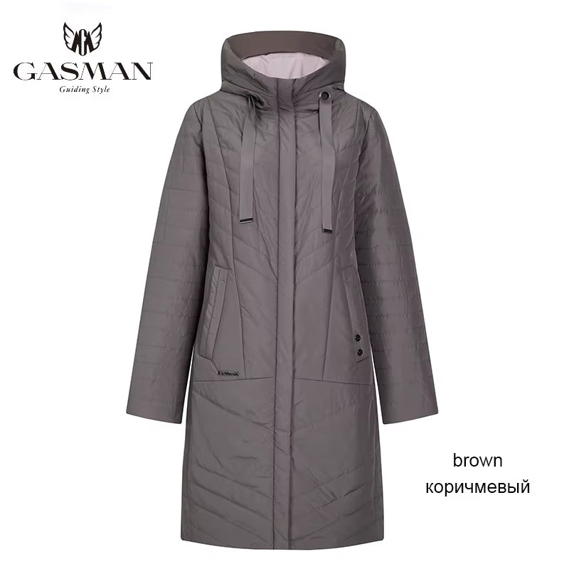 2022 Autumn Fashion Slim Thin down Jacket Women Pocket Coat Hoodies Solid Space Cotton Female Long Jacket Coat Spring New.