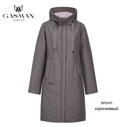 2022 Autumn Fashion Slim Thin down Jacket Women Pocket Coat Hoodies Solid Space Cotton Female Long Jacket Coat Spring New.