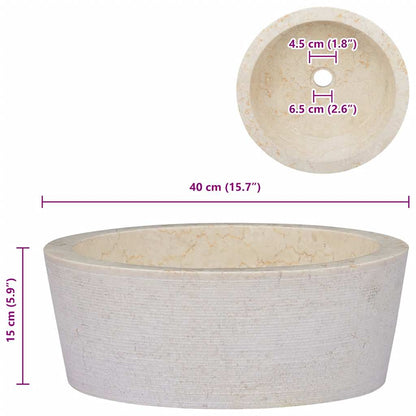 Cremefarbenes Waschbecken Ø40x15 cm in Marmorbecken, Badezimmer und Küchen, Dekoartikel, Badezimmerzubehör