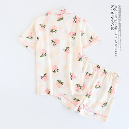 Japanische einfache kurze Pyjamas Frauen 100 % Baumwolle kurze Ärmel Damen Pyjama Sets Shorts süße Cartoon Nachtwäsche Frauen Homewear.