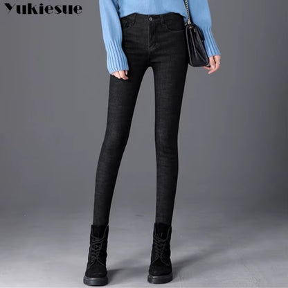 Thick Winter Warm Skinny Jeans for Women Female High Waist Velvet Denim Pants Streetwear Stretch Trousers Clothes.