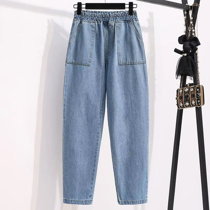 Women High Waist Casual Jeans New Arrival 2021 Simple Style Solid Color All-Match Loose Female Straight Denim Pants B025.