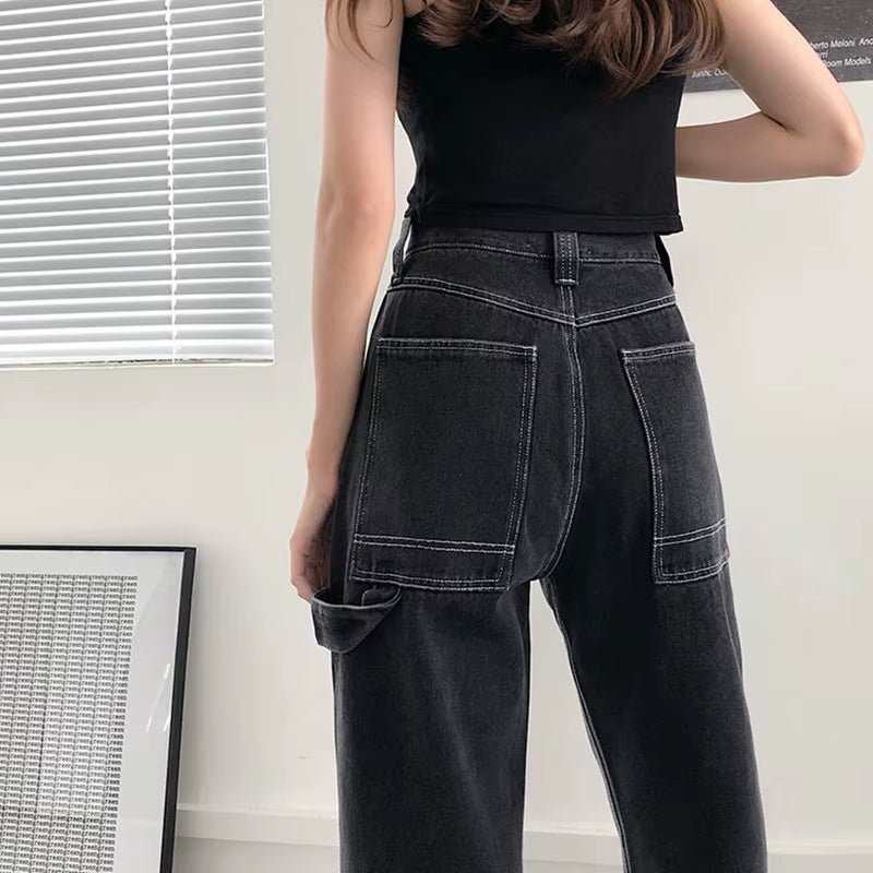 2021 New Jeans for Women Back Loose High Waist Mom Large Size Straight Pants Long Wide Leg Women Jeans Streetwear.