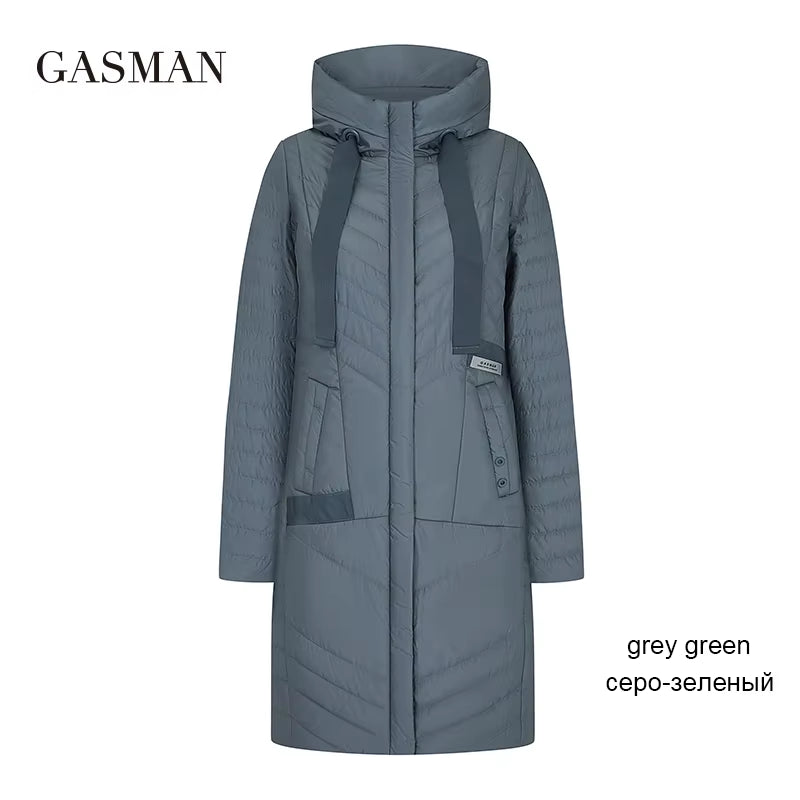 2022 Autumn Fashion Slim Thin down Jacket Women Pocket Coat Hoodies Solid Space Cotton Female Long Jacket Coat Spring New.