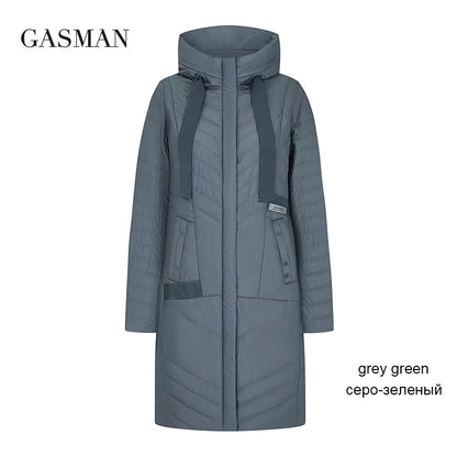 2022 Autumn Fashion Slim Thin down Jacket Women Pocket Coat Hoodies Solid Space Cotton Female Long Jacket Coat Spring New.