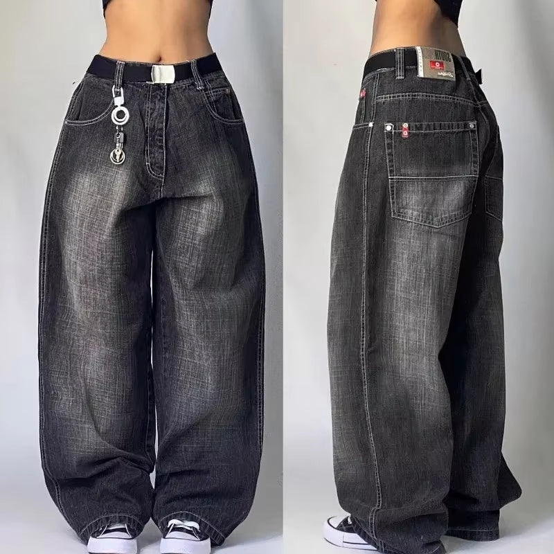 Streetwear New Fashion Oversized Print Baggy Jeans Y2K Harajuku Hip-Hop Vintage Pop Gothic High Waist Wide-Leg Pants Trousers.