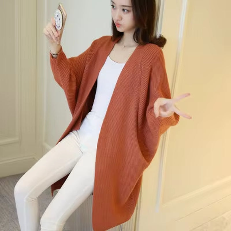 2023 Long Cardigan Women Sweater Autumn Winter Bat Sleeve Knitted Sweater Femme Jacket Loose Ladies Sweaters Cardigans New.