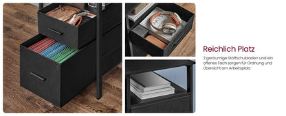 VASAGLE Schreibtisch mit Schubladen, Computertisch mit Monitorständer, LED-Beleuchtung, 55 x 135 x 90 cm, eingebaute Steckdosen