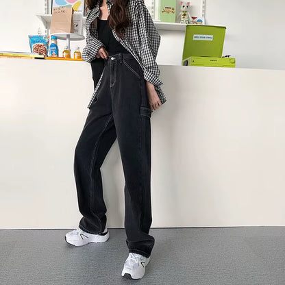 2021 New Jeans for Women Back Loose High Waist Mom Large Size Straight Pants Long Wide Leg Women Jeans Streetwear.