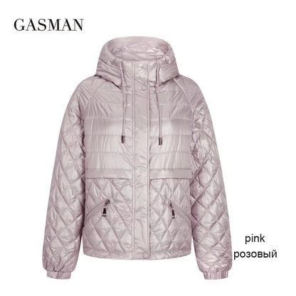 2022 New Spring Cotton Solid Short Puffer Jacket for Women Zipper down Parka Women Autumn Clothes Hooded down Jacket Coat.