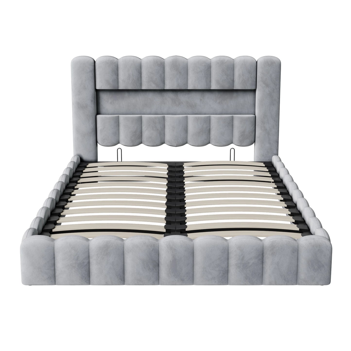 Rosahqnda Hydraulisches Doppelbett 180 x 200 cm, LED & USB Bett mit Stauraum, gepolstertes Gästebett, Jugendbett, Samt