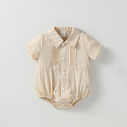 Baby Solid Jungen Kurzarm Button Up Kragen Body Sommer Alltag Overall.