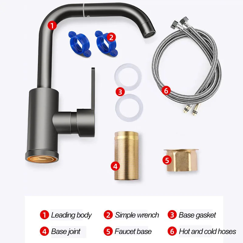 Copper universal faucet, washbasin, bathroom, cold and hot water, household washing, washing, vegetable washing, washbasin, fauc