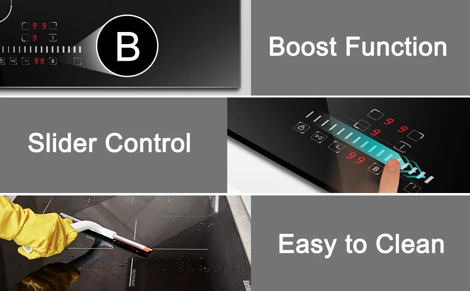 Karinear Built-in 4-Burner Induction Cooktop, electric Induction Hob with Flexzone, Slider Control, Timer, Boost Function, 7200W.