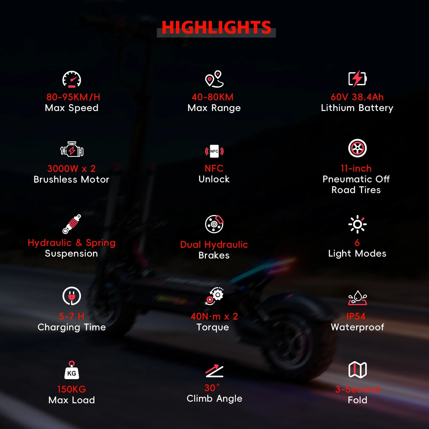 HALO KNIGHT T107Pro 6000W Adult Electric Scooters 95km/h Professional Powerful E Scooter 60V 38.4Ah Dual Motor Fast E-scooter.