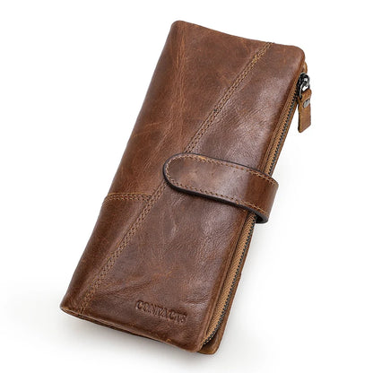 Contact's New Genuine Leather Wallet Fashion Coin Purse For Ladies Women Long Clutch Wallets With Cell Phone Bags Card Holder
