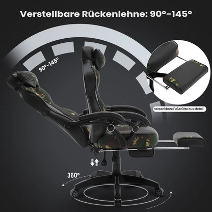 WOLTU Drehbarer Gaming-Rennstuhl, Schreibtisch, Büro, Computerstuhl, Sportsitz mit Kopfstütze, Lendenkissen, Fußstütze, Gamer-Stuhl