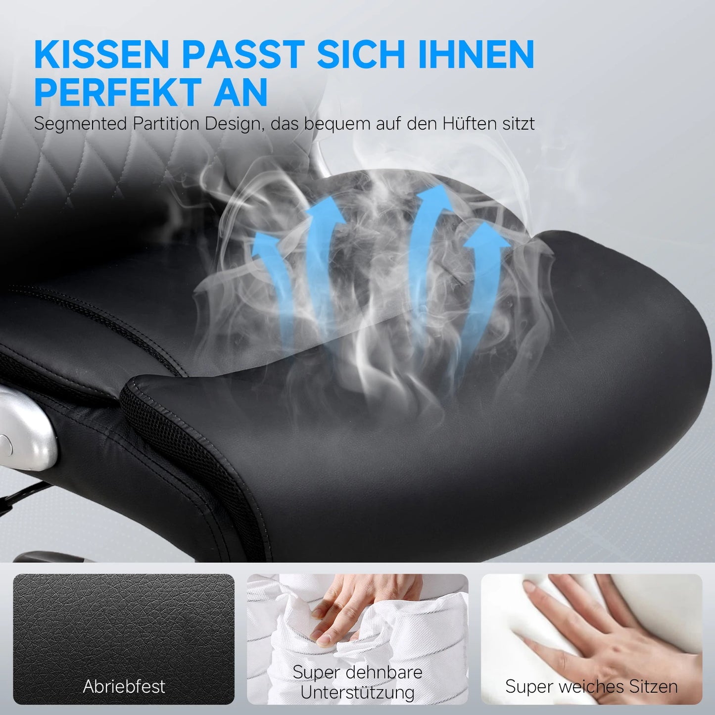 COMHOMA Bürostuhl Ergonomisch, Schreibtischstuhl mit klappbaren Armlehnenmit und Hoher Rückenlehne, Kratzfeste Leder