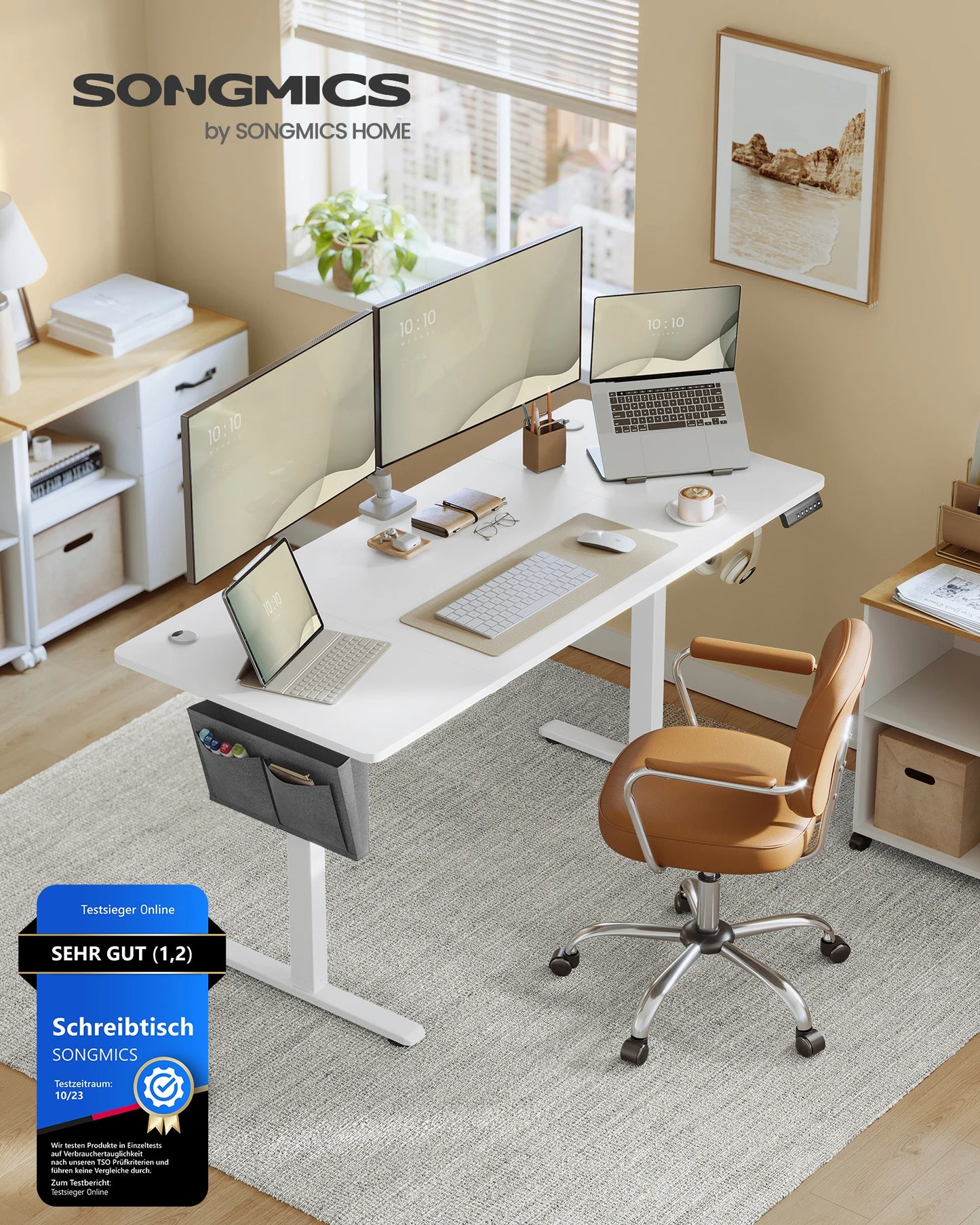 SONGMICS Höhenverstellbarer Schreibtisch elektrisch, 70 x 160 x (72-120) cm, Verstellbarer Tisch, Memory-Funktion für 4 Höhen