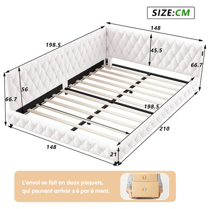 ROSAHQNDA Schlafsofa 140*200cm, modernes LED-Doppelbettgestell mit USB-Ladeanschlüssen, komfortables Plüschmaterial, ohne Matratze